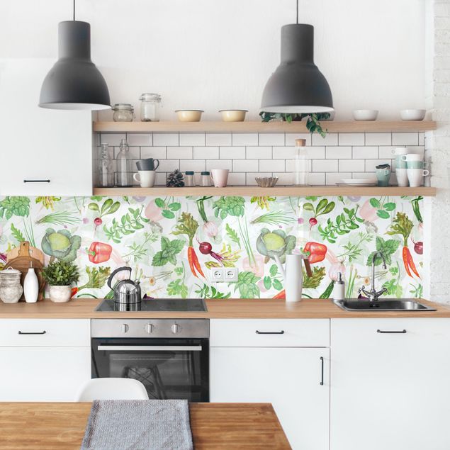Wandpaneele Küche Gemüse und Kräuter Illustration