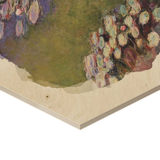 Hexagon Bild Holz - Wasserfarben - Claude Monet - Seerosen