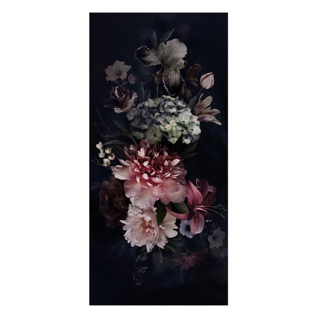 Magnettafel - Blumen mit Nebel auf Schwarz - Memoboard Panorama Hochformat 2:1
