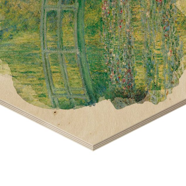 Hexagon Bild Holz - Wasserfarben - Claude Monet - Japanische Brücke