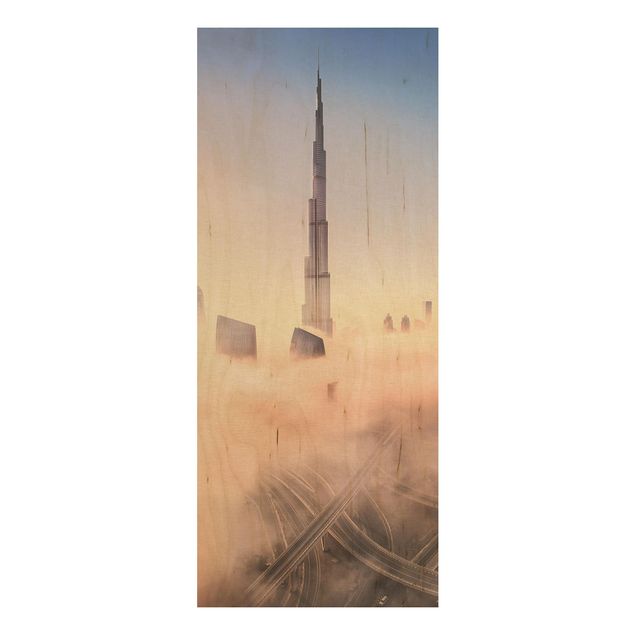 Bilder auf Holz Himmlische Skyline von Dubai