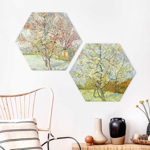 Hexagon Bild Forex 2-teilig - Vincent van Gogh - Blühende Pfirsichbäume im Garten