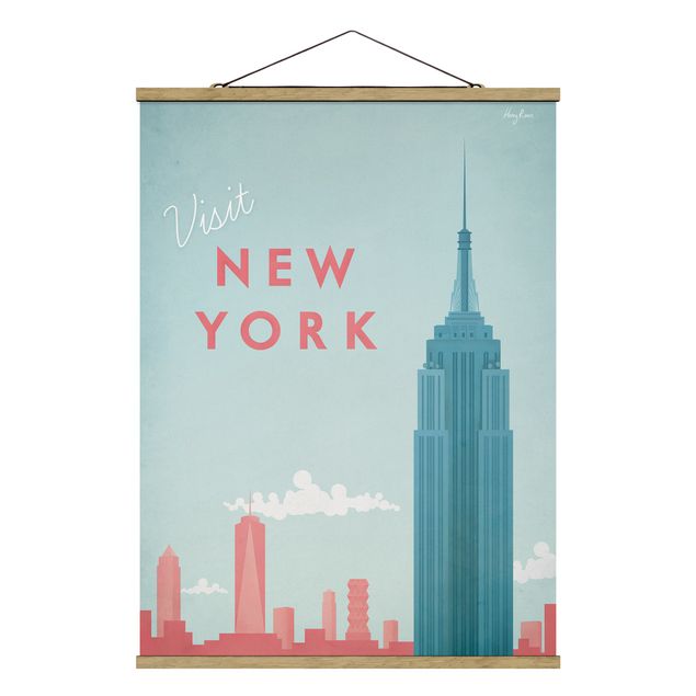 Stoffbild mit Posterleisten - Reiseposter - New York - Hochformat 3:4