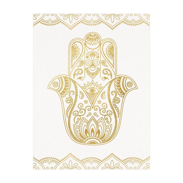 Teppich gold Hamsa Hand Lotus OM Illustration Set gold