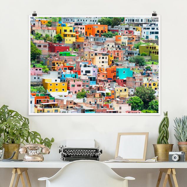 Poster - Farbige Häuserfront Guanajuato - Querformat 3:4