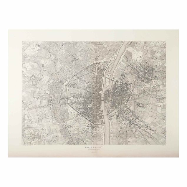 Alu-Dibond - Vintage Karte Paris - Hochformat