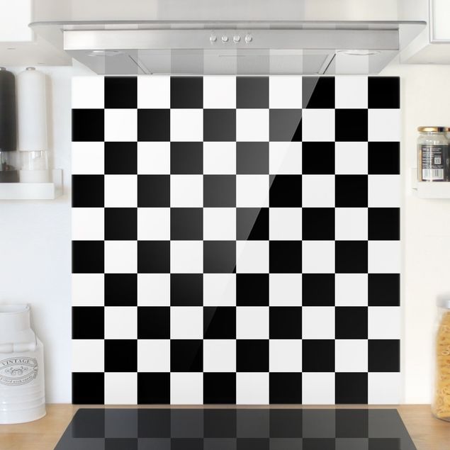 Spritzschutz Muster Geometrisches Muster Schachbrett Schwarz Weiß