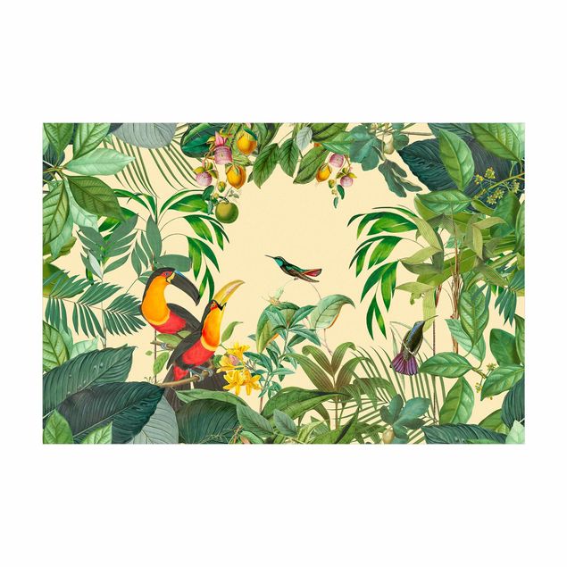 Dschungel Teppich  Vintage Collage - Vögel im Dschungel