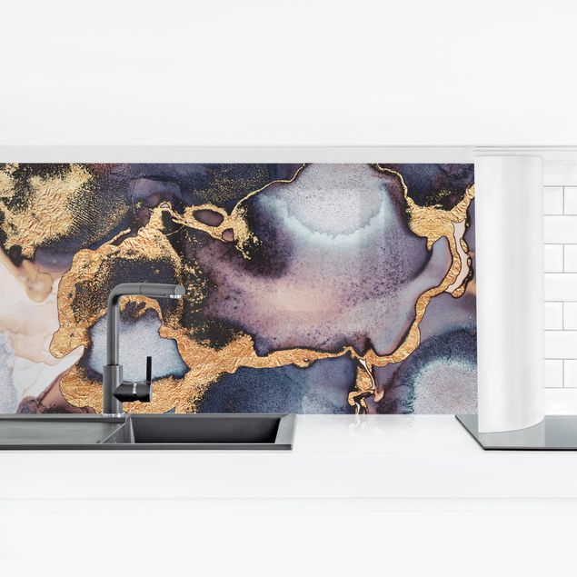 Küchenrückwand selbstklebend Marmor Aquarell mit Gold