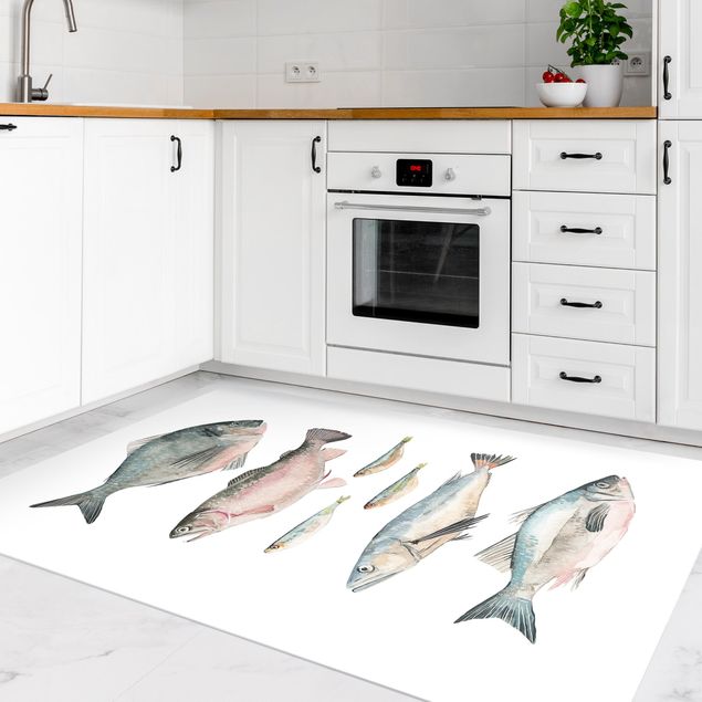 Moderne Teppiche Sieben Fische in Aquarell II