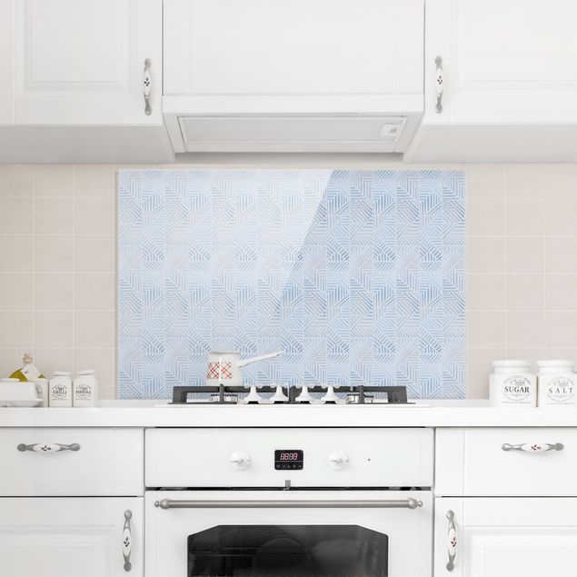 Glasrückwand Küche Muster Linienmuster Verlauf in Blau