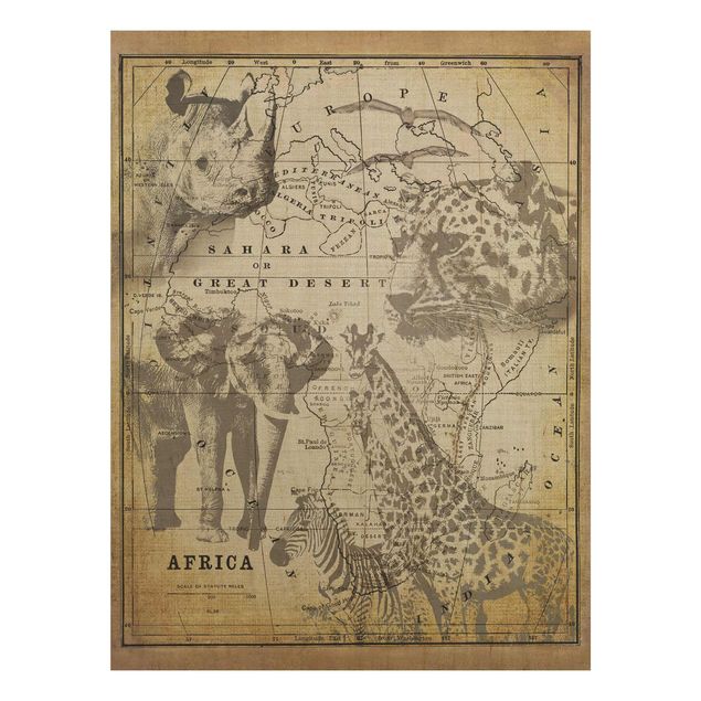Wandbild Holz Vintage Vintage Collage - Africa Wildlife