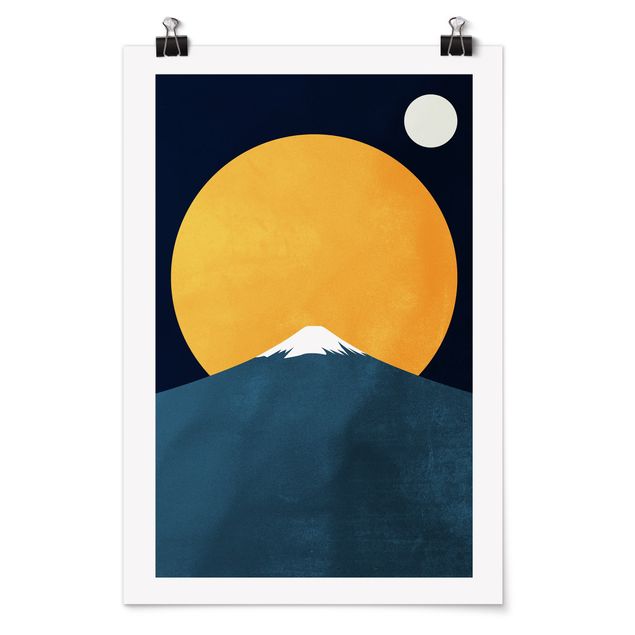 Moderne Poster Sonne, Mond und Berge