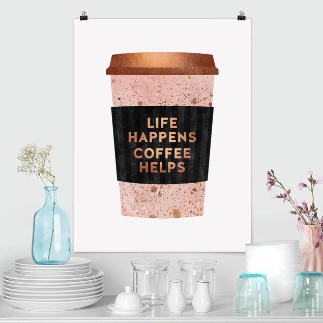 Poster - Life Happens Coffee Helps Gold - Hochformat 4:3