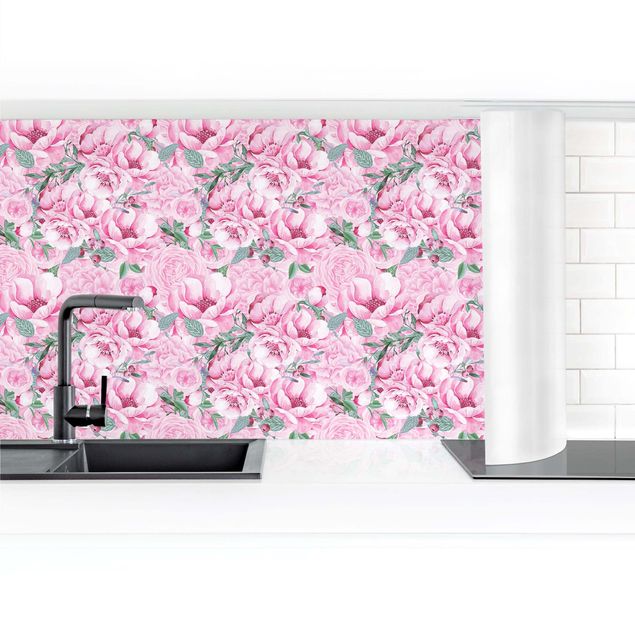 Küchenrückwand selbstklebend Rosa Blütentraum Pastell Rosen in Aquarell II