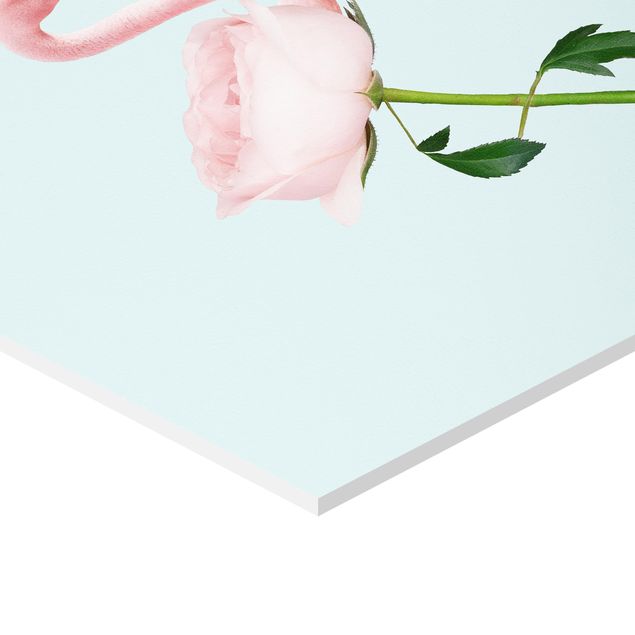 Hexagon Bild Forex - Jonas Loose - Flamingo mit Rose