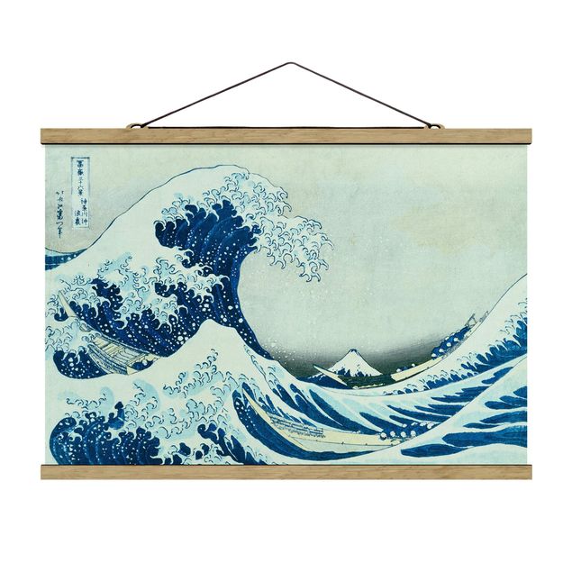 Stoffbild mit Posterleisten - Katsushika Hokusai - Die grosse Welle von Kanagawa - Querformat 3:2