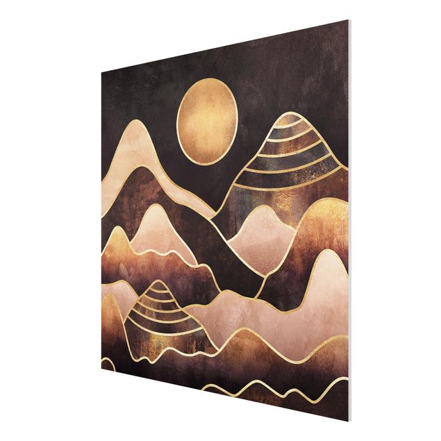 Bilder auf Hartschaumplatte Goldene Sonne abstrakte Berge