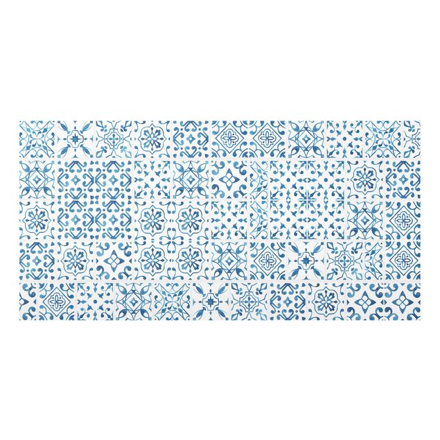 Spritzschutz Glas - Fliesenmuster Blau Weiß - Querformat - 2:1
