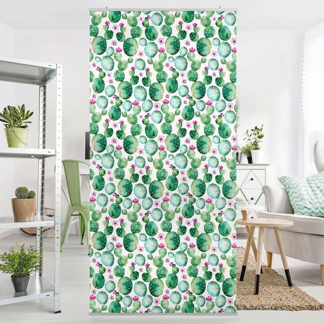 Raumteiler Muster Kaktus mit Blüten Aquarell