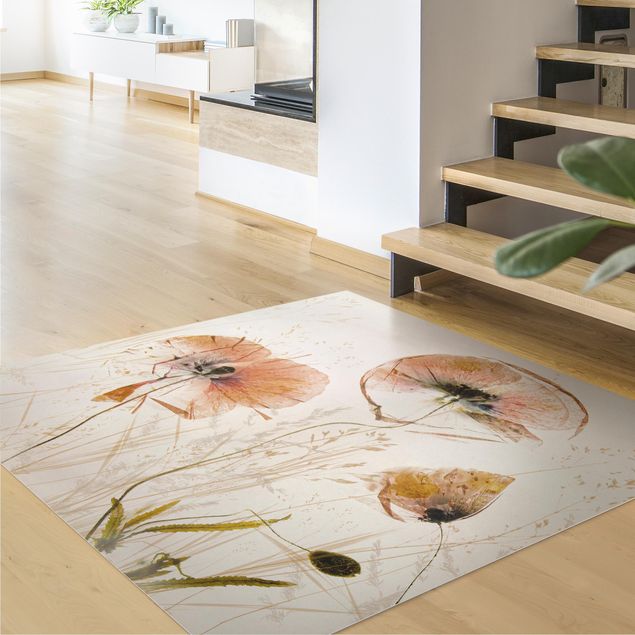 Moderner Teppich Getrocknete Mohnblüten mit zarten Gräsern