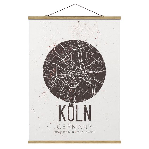 Stoffbild mit Posterleisten - Stadtplan Köln - Retro - Hochformat 3:4