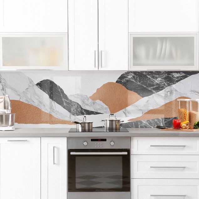 Küchenspiegel Landschaft in Marmor und Kupfer II