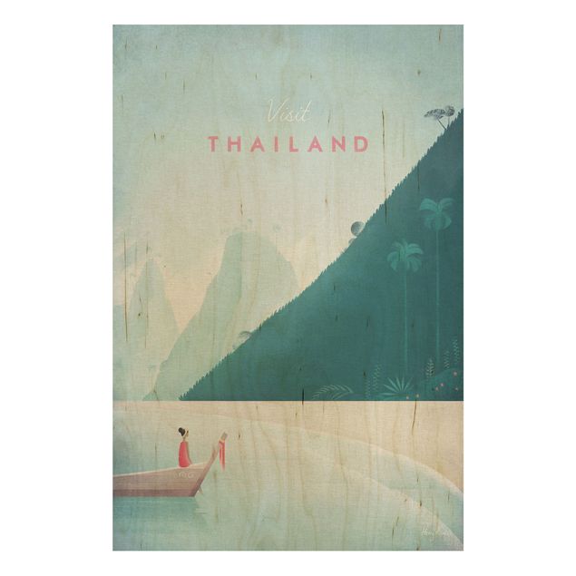 Holzbilder Vintage Reiseposter - Thailand