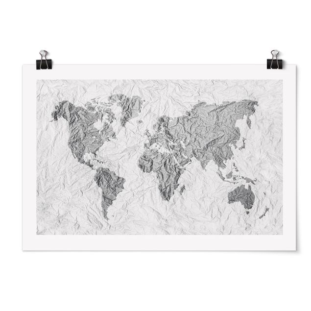 schöne Bilder Papier Weltkarte Weiß Grau