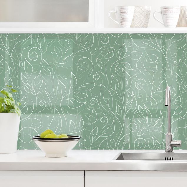 Platte Küchenrückwand Wildes Pflanzen Muster auf Grün II