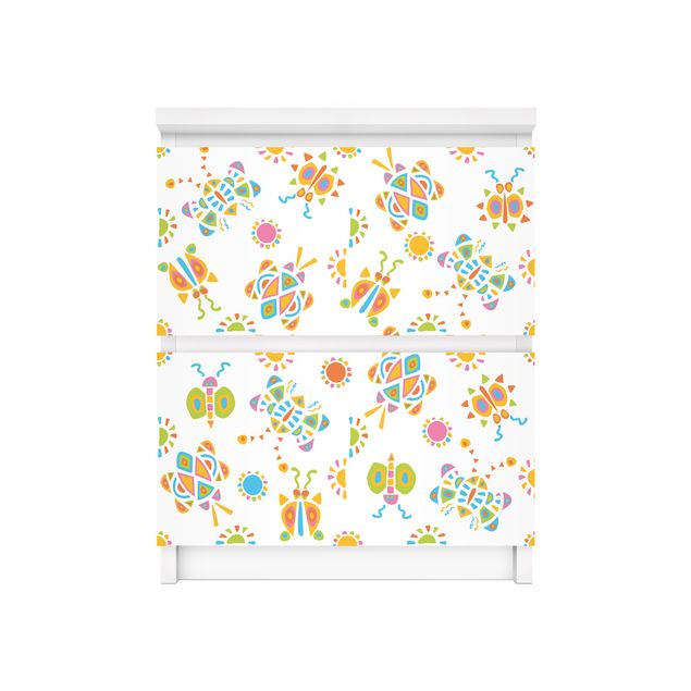 Möbelfolie für IKEA Malm Kommode - Selbstklebefolie Schmetterling Illustrationen