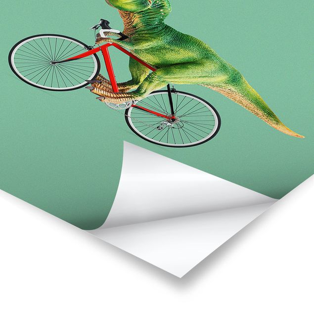 Poster - Jonas Loose - Dinosaurier mit Fahrrad - Hochformat 3:2