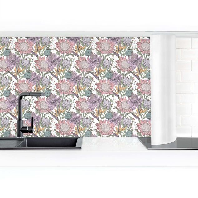 Küchenrückwand selbstklebend Florale Eleganz in Pastell XXL