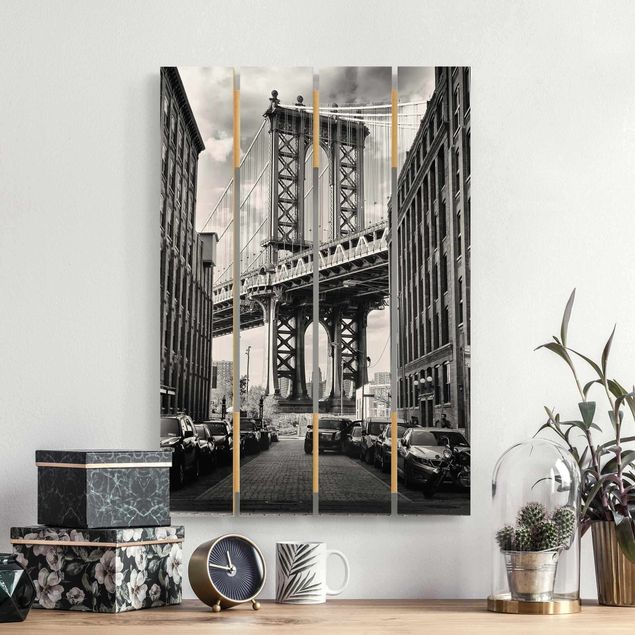 Holzbilder Syklines Manhattan Bridge in America