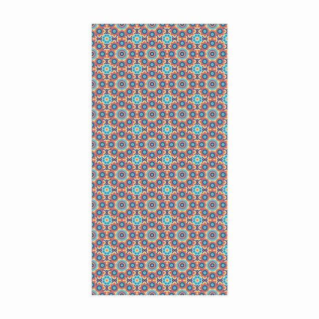 Vinyl Teppich Fliesenoptik Orientalisches Muster mit bunten Blumen