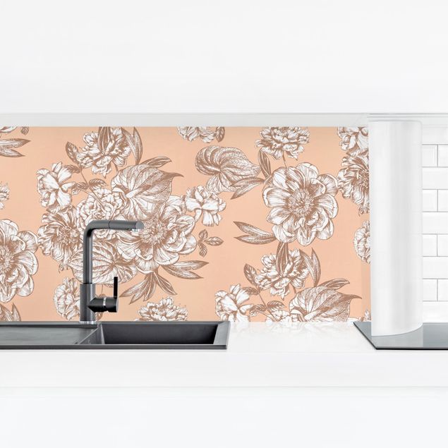 Wandpaneele Küche Kupferstich Blütenbouquet