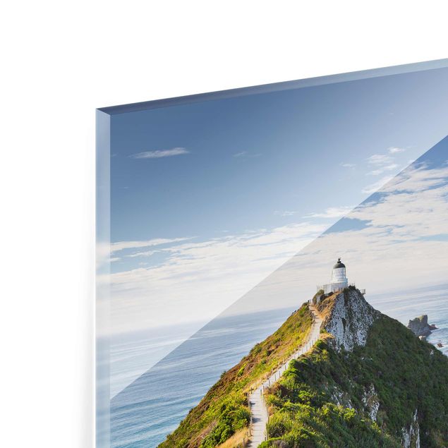 Glasbild - Nugget Point Leuchtturm und Meer Neuseeland - Quadrat 1:1