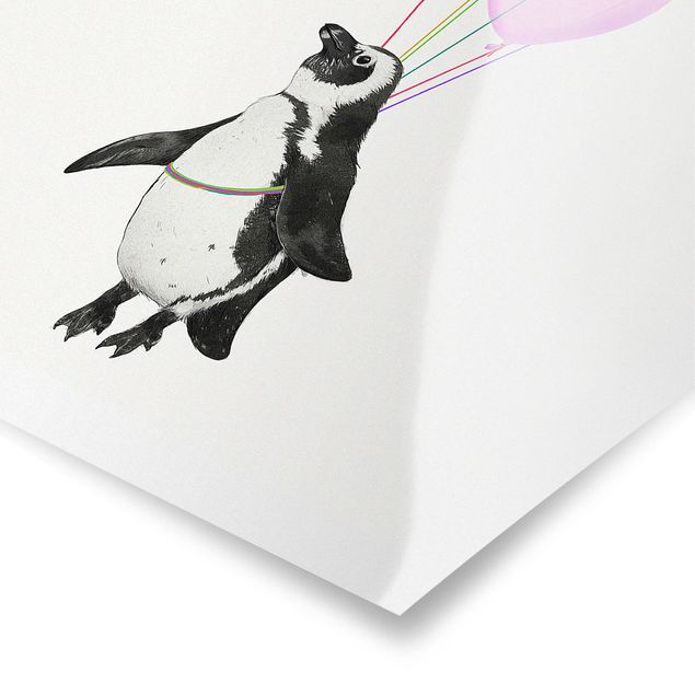 Poster Illustration Pinguin Pastell Luftballons