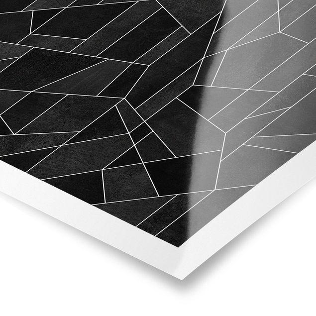 Poster - Schwarz Weiß Geometrie Aquarell - Quadrat 1:1