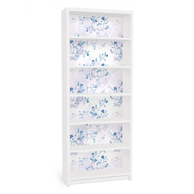 Möbelfolie für IKEA Billy Regal - Klebefolie Blaues Fantasiemuster