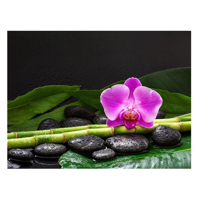 Magnettafel - Grüner Bambus mit Orchideenblüte - Memoboard Querformat 3:4