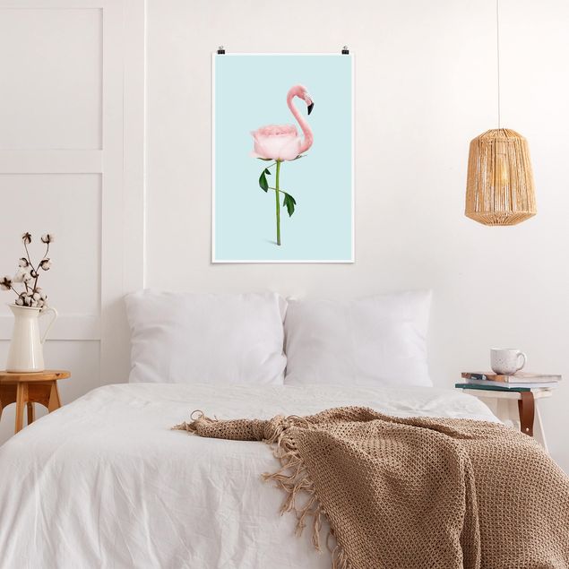 Blumen Poster Flamingo mit Rose