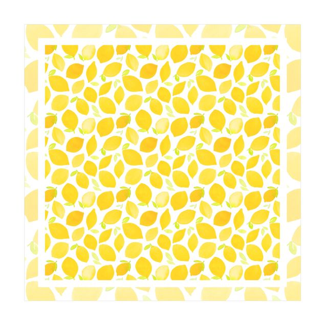 Teppiche groß Aquarell Zitronen mit Blättern und Rahmen