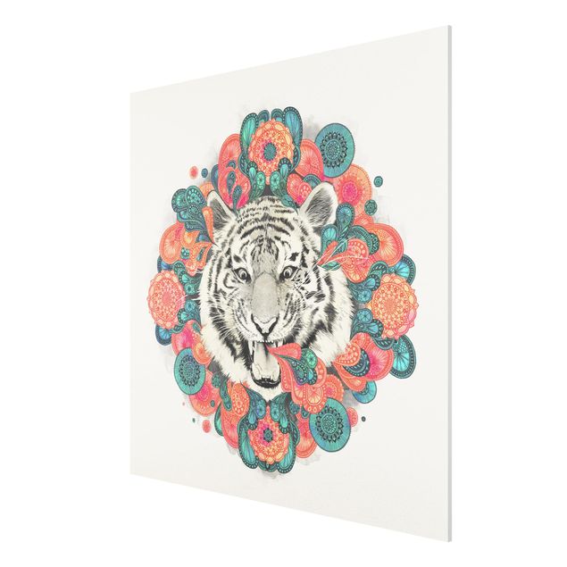 Forex Fine Art Print - Illustration Tiger Zeichnung Mandala Paisley - Quadrat 1:1