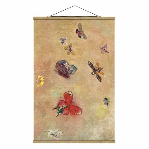 Stoffbild mit Posterleisten - Odilon Redon - Bunte Schmetterlinge - Hochformat 2:3