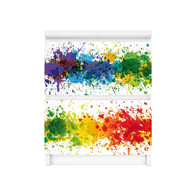 Möbelfolie für IKEA Malm Kommode - Selbstklebefolie Rainbow Splatter