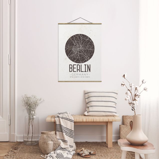 Stoffbild mit Posterleisten - Stadtplan Berlin - Retro - Hochformat 3:4