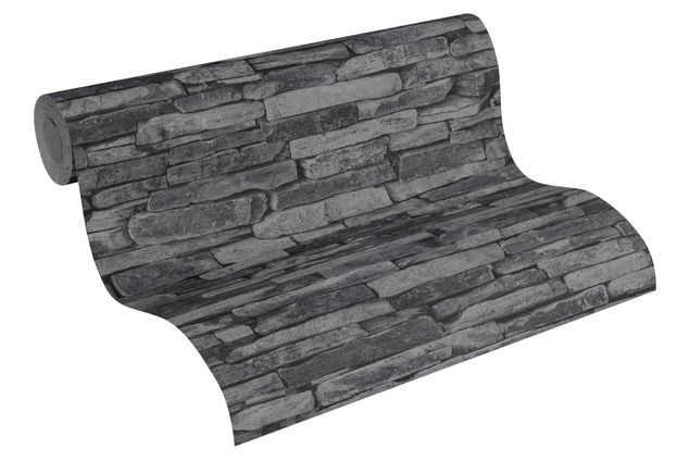 Steinwand Tapete A.S. Création Best of Wood`n Stone 2nd Edition in Grau Schwarz - 914224