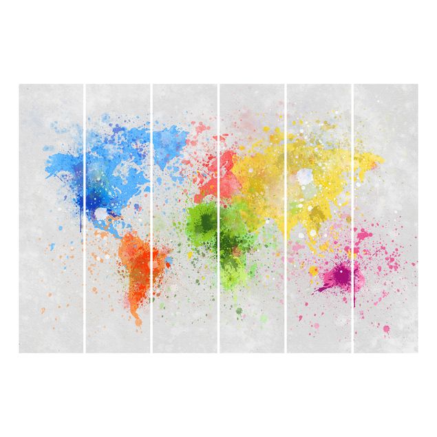 Schiebegardinen Set - Bunte Farbspritzer Weltkarte - Flächenvorhänge