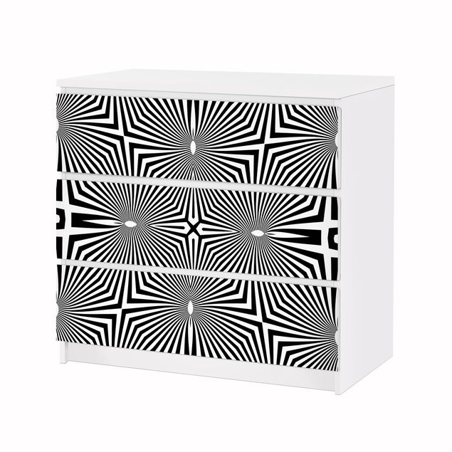 Möbelfolie für IKEA Malm Kommode - Klebefolie Abstraktes Ornament Schwarzweiß